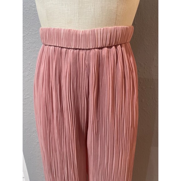 ZARA Women's Micro Pleated Wide Leg Chiffon Pull-On Pants size M NWOT Mauve Pink - Picture 2 of 10